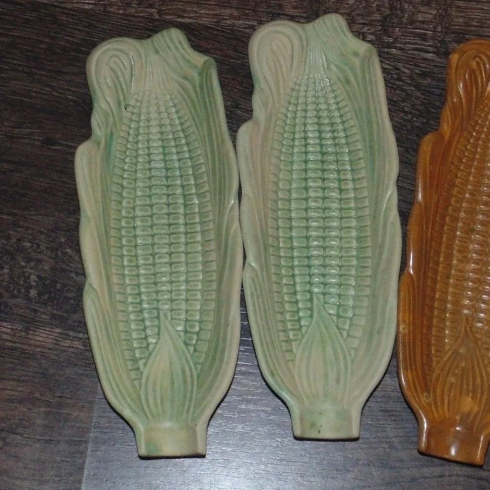 Unbranded Corn on the Cob Dishes Unisex OS Green Brown Good Vintage Ceramic 4pc